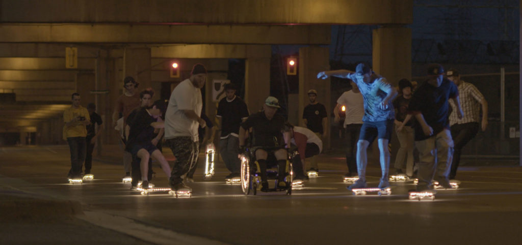 Skateboarders practicing in an underpass in Hamilton, ON